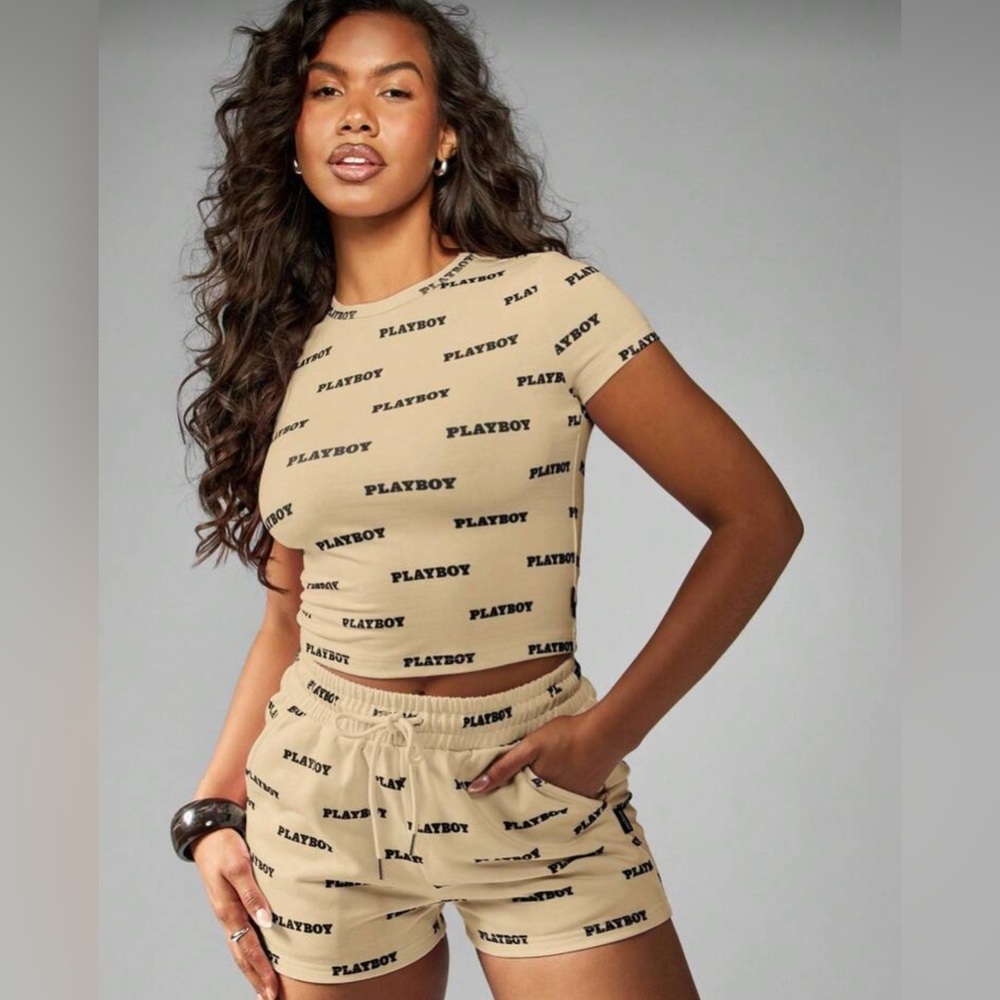 Playboy Beige Logo Print Ensemble